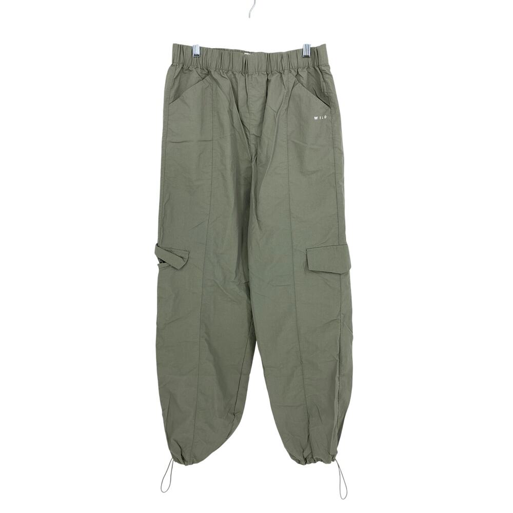 Wilo The Label Parachute Pants Womens Sz Small Gray Cinched Ankle Elastic Waist
